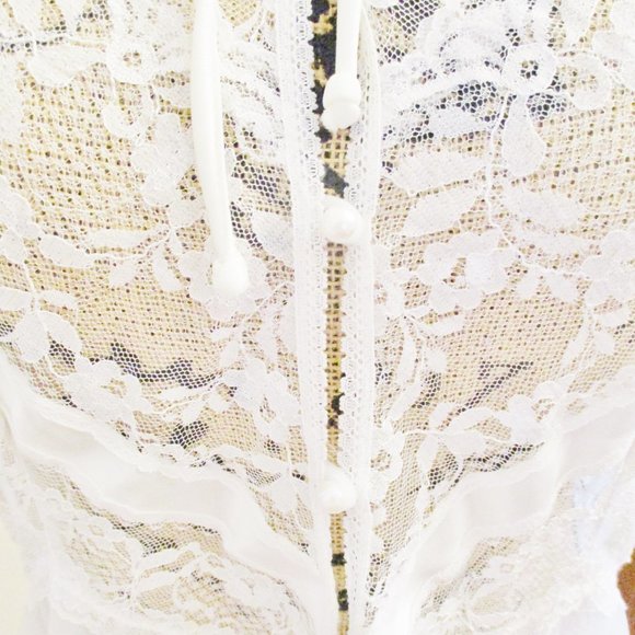 Vintage Val Mode Women's Negligee Peignoir Robe White Lace Bodice w/Tie Close, M - Picture 4 of 14